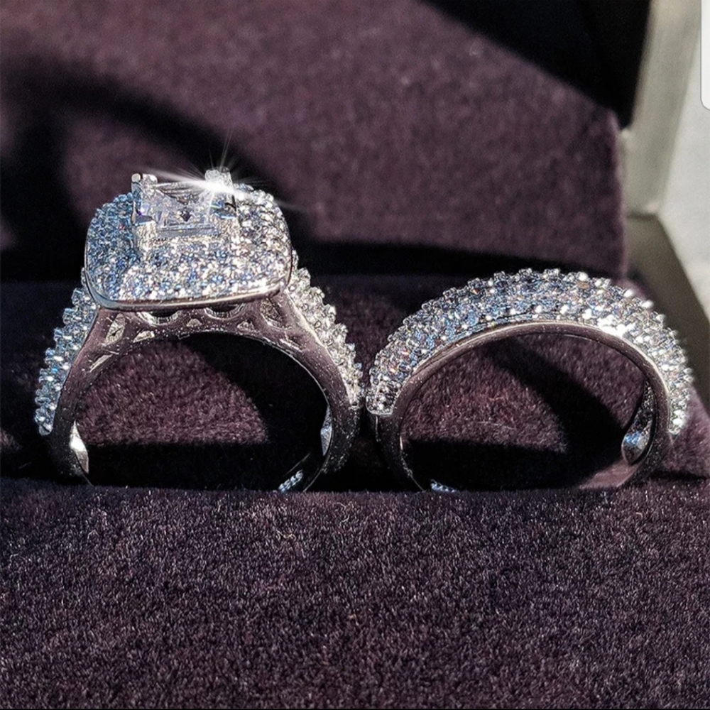 NEW 925 Sterling Silver Wedding Ring Set - Picture 2 of 6